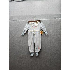 VTG Winnie The Pooh Infant Girls Blue Velour Onesie 24M With Embroidered Floral